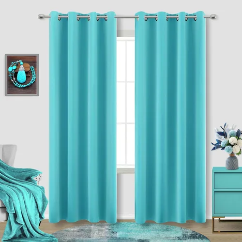 Vista 141 de KOUFALL Cortinas de Baño Aqua para Ventana, Juego de 2 Paneles Decoración Costera Cortinas Cortas Opacas para Ventana Pequeña de Cocina Puerta