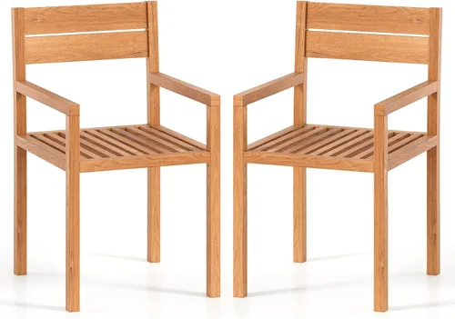 Vista 9 de HAPPYGRILL Silla de comedor de madera de teca, sillón de muebles de madera para exteriores con asiento y respaldo de listones, para patio trasero