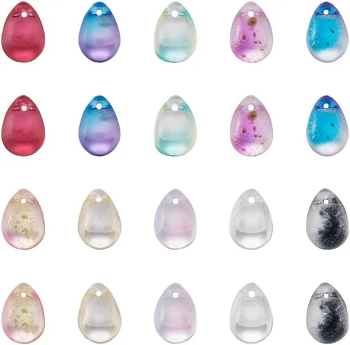 Vista 11 de Cheriswelry 48 colgantes de diamantes de imitación de resina en forma de lágrima con ajustes de latón dorado con diamantes de imitación facetados