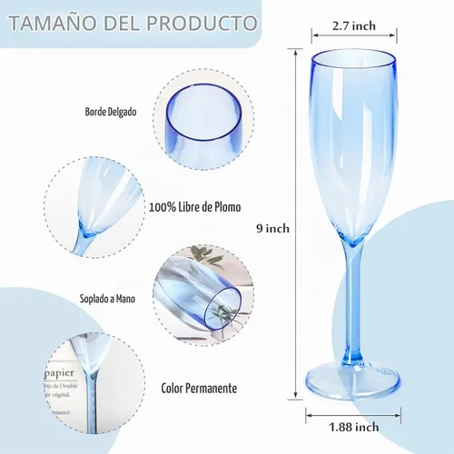 Vista 2 de XUWAIDSGN Copas de vino de plástico reutilizables de champán a granel, copas de champán vintage a granel, copas de bar de mimosa, copas de 5.4 onzas