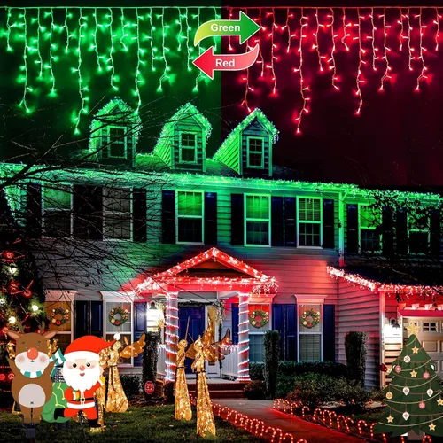 Vista 22 de JMEXSUSS 400 luces LED de Navidad de carámbano de 38.8 pies con control remoto, tira de luces multicolor para exteriores enchufables, 8 modos