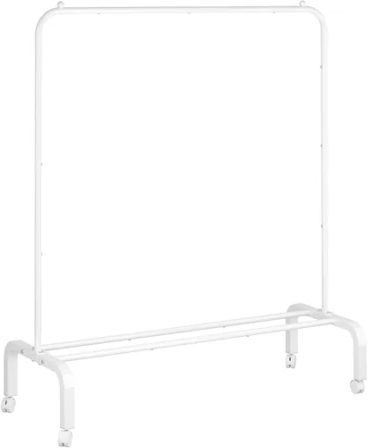 Vista 9 de Perchero de metal con estante inferior para colgar ropa, camisas, jeans y abrigos, color negro