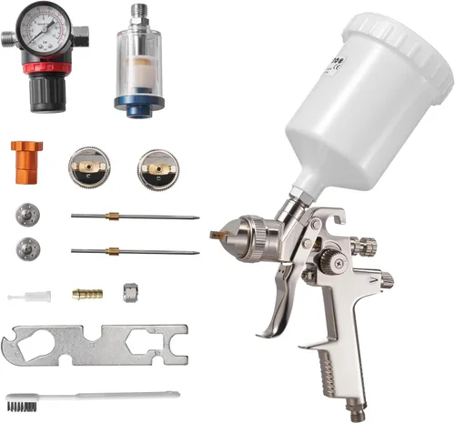 Vista 10 de VEVOR HVLP - Pistola pulverizadora de pintura de alimentación por gravedad con 3 boquillas (1.3/1.4/0.067 in), pulverizador de pintura automático