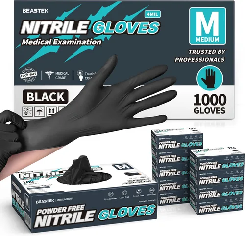 Vista 11 de Beastek Nitrile+™ 4 Mil Disposable Exam Gloves, Latex & Powder-Free Medical Food Safe Glove for Cooking Cleaning, Black 100Ct