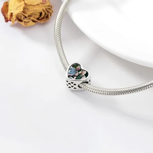 Vista 2 de PEIMKO Dije personalizado de plata de ley con diseño de corazón de flor de nacimiento y corazón de flor de nacimiento, pulsera de serpiente, regalo