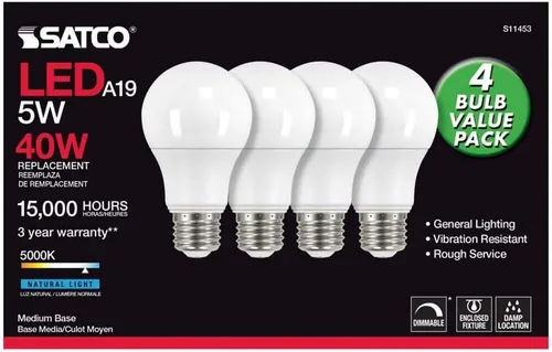 Vista 3 de Satco 11453-5A19/LED/850/120V/D/4PK (S11453) A19 A Line Pear Bombilla LED