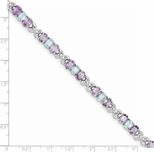 Vista 3 de Pulsera maciza de plata de ley 925 rodiada con amatista y topacio azul, Plata de ley, Amatista