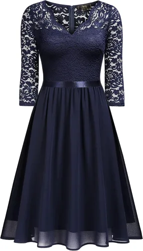 Vista 5 de MISSMAY Vestido de fiesta de dama de honor formal de encaje con cuello en V