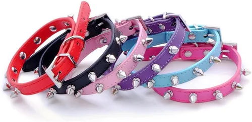 Vista 5 de Collar de perro con pinchos para perros pequeños, remache de hongos, piel sintética suave, collar con tachuelas para gato, collar ajustable