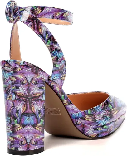 Vista 5 de WAYDERNS Zapatos de tacón alto con correa ajustable para mujer, con hebilla en punta y hebilla en el tobillo, 4 pulgadas