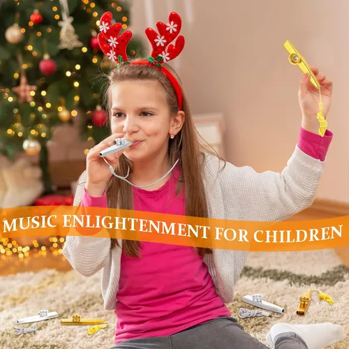 Vista 6 de 24 piezas de metal dorado y plateado Kazoo con cordones, instrumentos musicales, boca, buen compañero para guitarra, violín, piano, regalos