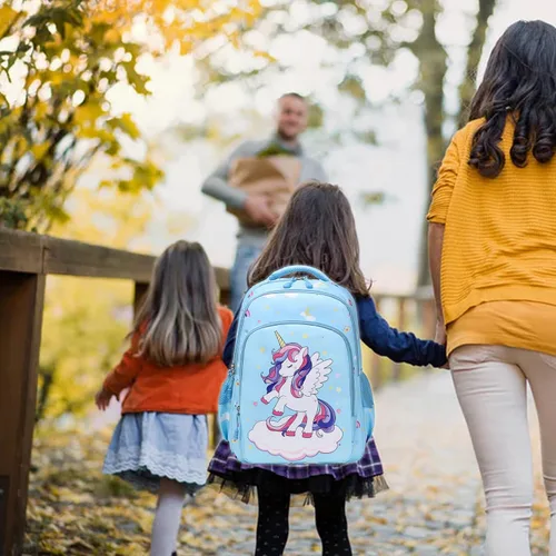 Vista 7 de Dafelile Mochila de unicornio para niñas de primaria, mochila para niños, mochila escolar para niñas, juego 3 en 1 para volver a la escuela