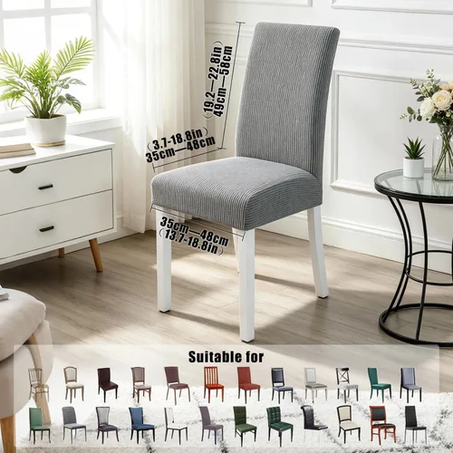 Vista 3 de PETCUTE Fundas elásticas para sillas de comedor, fundas elásticas antideslizantes para sillas de comedor, color gris, paquete de 2