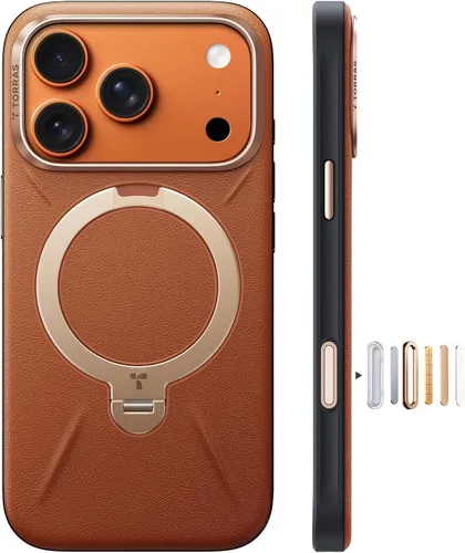 Vista 11 de TORRAS Q3 VegSkin - Funda de piel para iPhone 17 Pro, soporte magnético 360 Naranja quemado