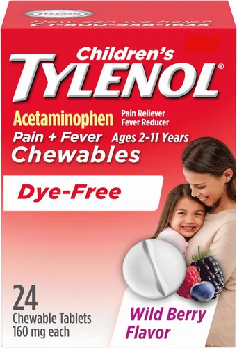 Vista 11 de Tylenol para niños masticables con 160 mg de acetaminofeno, analgésico y reductor de fiebre para síntomas de resfriado y gripe en niños, dolor