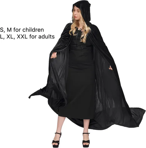 Vista 6 de Myir JUN Halloween Hooded Cape, Velvet Hooded Cloak Vampire Cape Full Length Velvet Cape Cosplay Costume Cloak with Hood Unisex