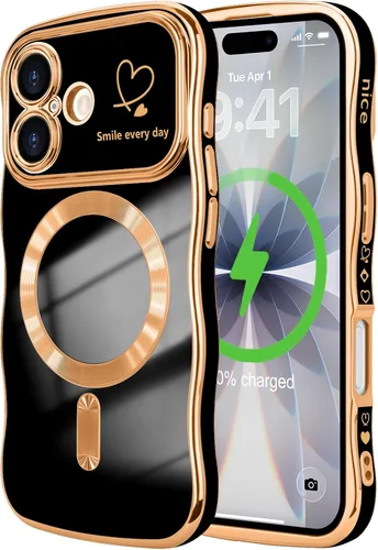 Vista 88 de LCHULLE - Funda magnética para iPhone 13 para mujeres y niñas, con forma ondulada, color azul bebé [Compatible with MagSafe] Cute Curly Wave, Love