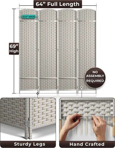 Vista 5 de Sorbus Divisor de habitación de 4 paneles de 6 pies de alto, pantalla de privacidad, paneles dobles extra anchos con bisagras, diseño de malla