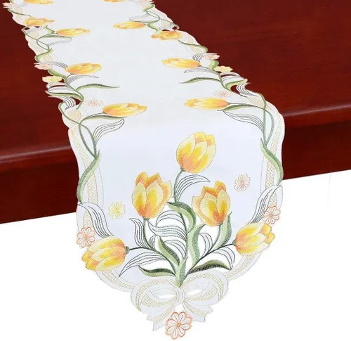 Vista 9 de Caminos de mesa pequeños bordados de tulipán, manteles florales de primavera para Pascua (azul, 13 x 35 pulgadas)