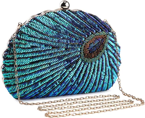 Vista 9 de UBORSE Bolsos de embrague de noche de pavo real con lentejuelas con cuentas Bolso de noche vintage Bolso de boda de fiesta de 1920