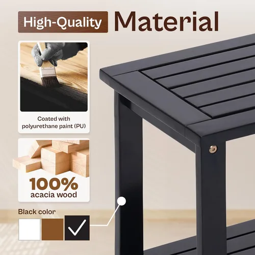 Vista 3 de Mesa auxiliar Adirondack de 2 niveles – Mesa auxiliar de madera resistente a la intemperie, mesa pequeña rectangular rústica para exteriores e