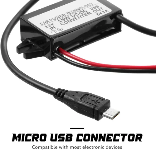 Vista 4 de Weewooday Convertidor impermeable de 12 V a 5 V DC-DC Buck Módulo Adaptador de corriente Micro USB Convertidor de corriente para automóvil Regulador