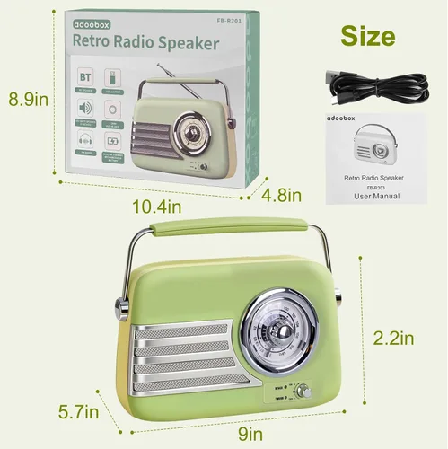 Vista 7 de Altavoz Bluetooth retro con radio FM, altavoz de radio portátil vintage, más de 20 horas de duración de la batería con antena telescópica, carga