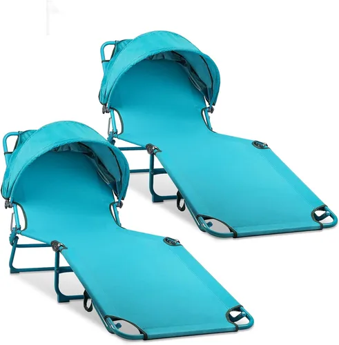 Vista 9 de Colorsoul Silla de bronceado con toldo solar, silla de playa ajustable de 4 posiciones para adultos, silla de descanso plegable resistente al aire