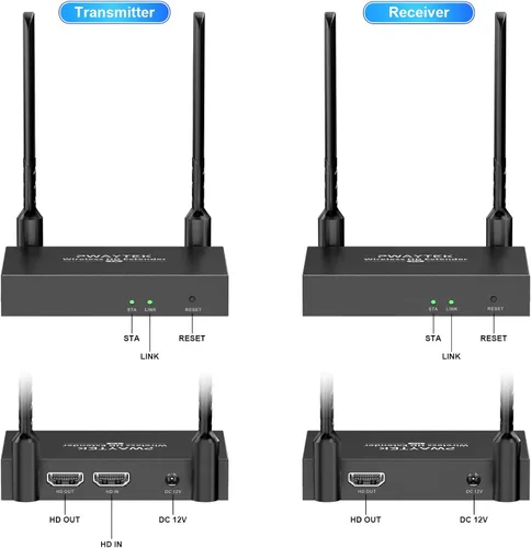 Vista 2 de Transmisor y receptor HDMI inalámbrico 4K: 1640FT/500M Rango, Plug & Play, 1080P Salida HD Extensor inalámbrico HDMI Soporte 2.4/5GHz