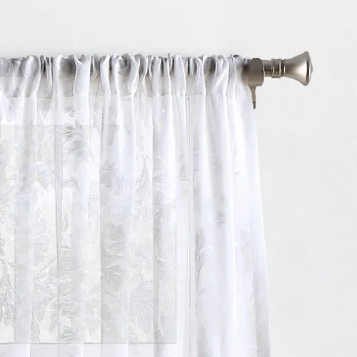 Vista 3 de Martha Stewart Aster Acanthus - Par de paneles de cortinas semitransparentes con bolsillo para barra, 84 pulgadas, color blanco