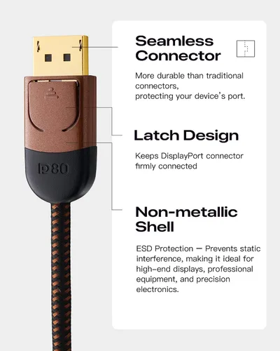 Vista 3 de Zeskit X-Tech - Cable USB-C a Displayport 2.1 con certificación bidireccional de 80 Gbps 16K, DP2.1 DP80 (3 pies/3.3 ft)