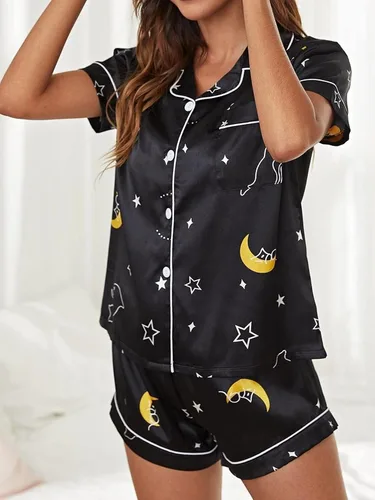 Vista 2 de Avanova Conjunto de pijama de 2 piezas con botones y manga corta para mujer