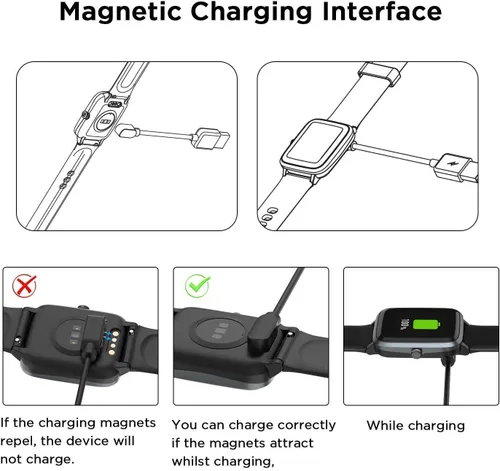 Vista 6 de Lamshaw Compatible con el cargador de reloj inteligente LIGE K57, cable de carga USB magnético de repuesto compatible con relojes inteligentes Negro