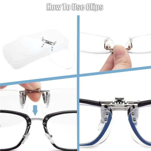Vista 3 de Paquete de 2 lentes de lectura abatibles sin montura con clip para anteojos con estuche anti luz azul y bloqueo UV400