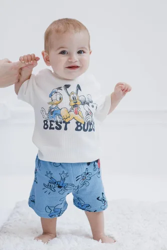 Vista 2 de Disney Mickey Mouse Rey León Donald Duck Simba Plutón - Conjunto de camiseta y pantalones cortos de punto gofre para recién nacidos hasta niños