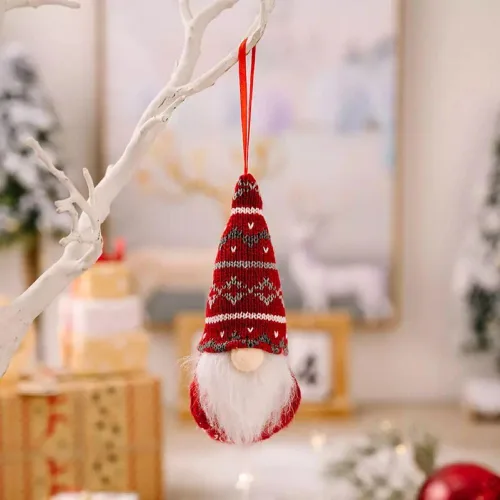 Vista 6 de Juego de 12 adornos de Navidad de gnomos suecos de felpa para árbol de Navidad, adornos de fieltro para árbol de Navidad, adornos para árbol