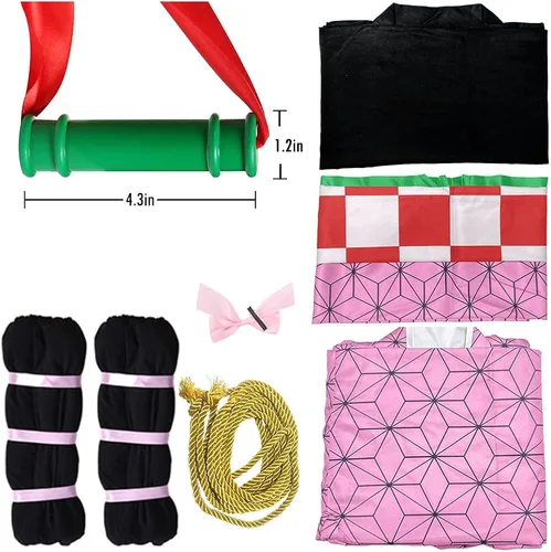 Vista 4 de NXJSH Kimetsu no Yaiba Anime Cosplay Kimono - Conjunto de peluca para mujeres, hombres, niñas y niños, perfecto para Halloween