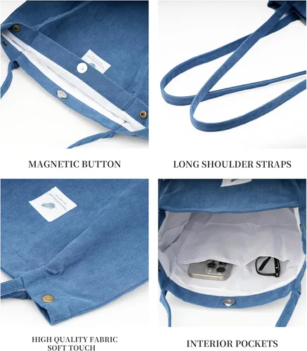 Vista 4 de Linda bolsa de pana para mujer, bolsas de hombro de lona para viajes y compras