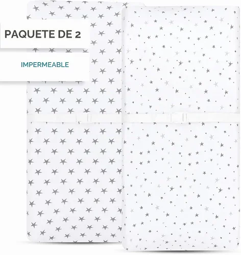 Vista 4 de Ely's & Co. Funda impermeable para cambiador, juego de 2 sábanas para bebé, 100% algodón, sábanas de algodón de punto jersey con forro impermeable
