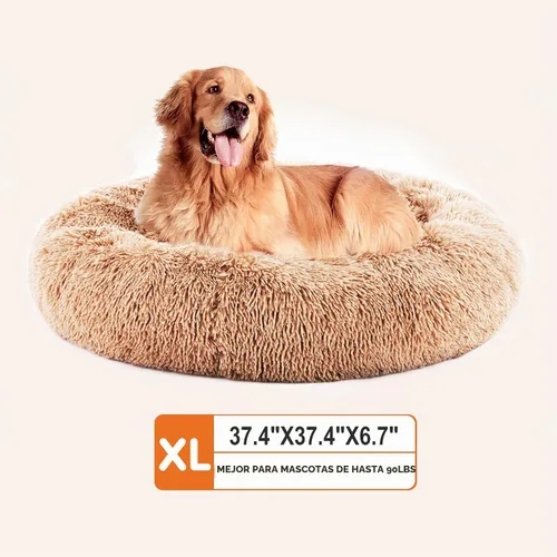 Vista 5 de NEWBULIG 37x37 Inch Donut Dog Bed for Indoor Use, Fluffy Large Pet Sofa Marrón