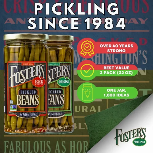 Vista 4 de Foster's Since 1984 Frijoles verdes en escabeche, paquete variado de 16
