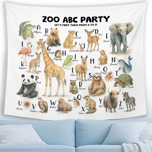 Vista 4 de MNASAIOO Tapiz de pared para colgar en la pared del alfabeto de animales del zoológico para el aula, para dormitorio, cuarto de bebé, tapices