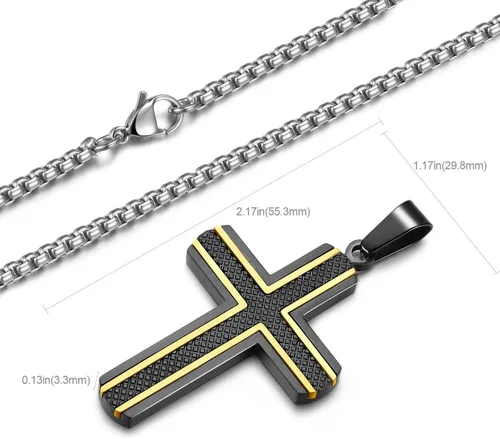 Vista 2 de Holizaly Collar de cruz para hombre colgante de acero inoxidable 316L color blanco dorado negro azul caja de regalo incluida