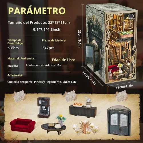 Vista 2 de CCCDF Kit de Rincón de Libros para Adultos y Adolescentes, Kit de Casa de Muñecas en Miniatura DIY Rompecabezas de Madera 3D Booknook Sujetalibros
