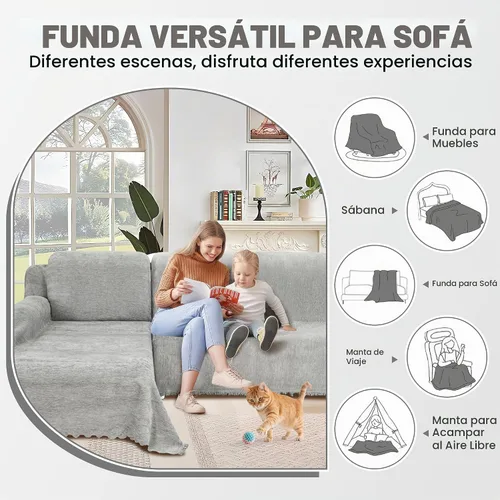 Vista 6 de juego de fundas 100% impermeables para sofá modular para perros de felpilla en forma de L, juego de manta para sofá con borlas, funda deslizante