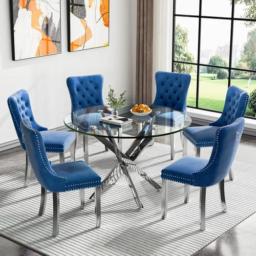 Vista 35 de HomVent Juego de mesa de comedor redonda de vidrio para 2, moderno juego de mesa y sillas de cocina de vidrio templado, juego de mesa de comedor