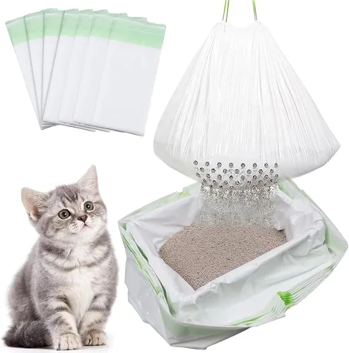 Vista 8 de Bolsas de arena para gatos con agujeros, 21 unidades con cordón grande, bolsas de arena para gatos, bolsas de basura para gatos (37 x 18 pulgadas)