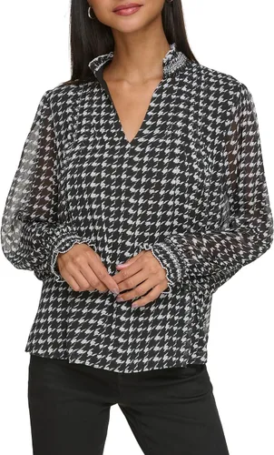 Vista 2 de Karl Lagerfeld Paris Blusa de pata de gallo para mujer