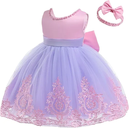 Vista 2 de CMMCHAAH 6M-7T - Vestidos de encaje bordado para niñas pequeñas, vestido sin bolsa con gorro
