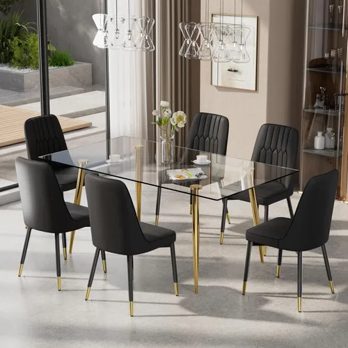 Vista 14 de Juego de mesa de comedor moderno de 51 pulgadas para 4, juego de sillas de mesa de cocina de vidrio para 4, mesa de cocina rectangular con 4 sillas